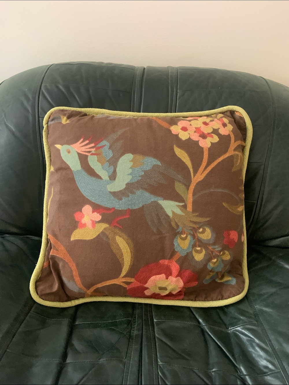 Decorative Boho Throw Pillow - Bird Motif 20” x 20”